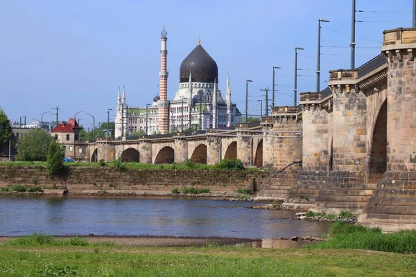 Marien Bridge Marienbrucke Přes Řeku Labe Drážďanech Německo — Stock fotografie