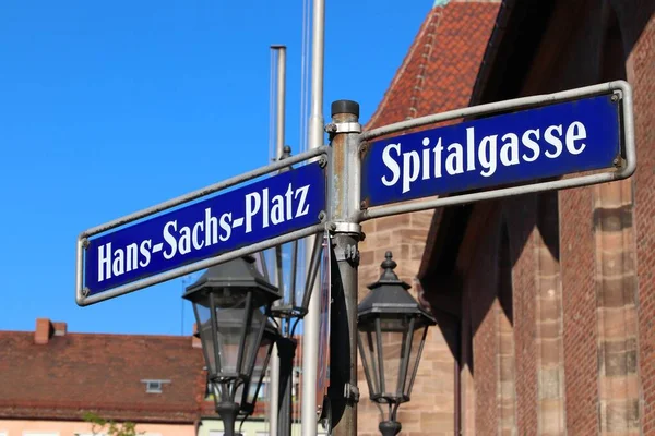 Norimberga Germania Firma Con Nome Della Strada Spitalgasse — Foto Stock