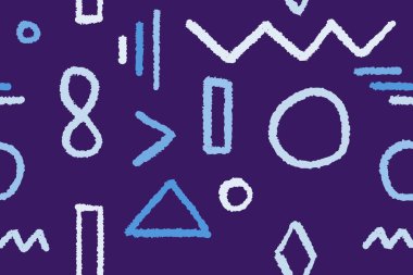 Soyut, pürüzsüz mavi desen. Karalama fırça şekilli vektör dokusu. Üçgenler, daireler ve zikzaklar - moda fırça darbesi tasarımı.