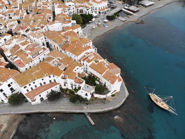 Cadaques Vista Del Puerto Pesquero Drones España Ciudad Blanca Alt — Foto de Stock