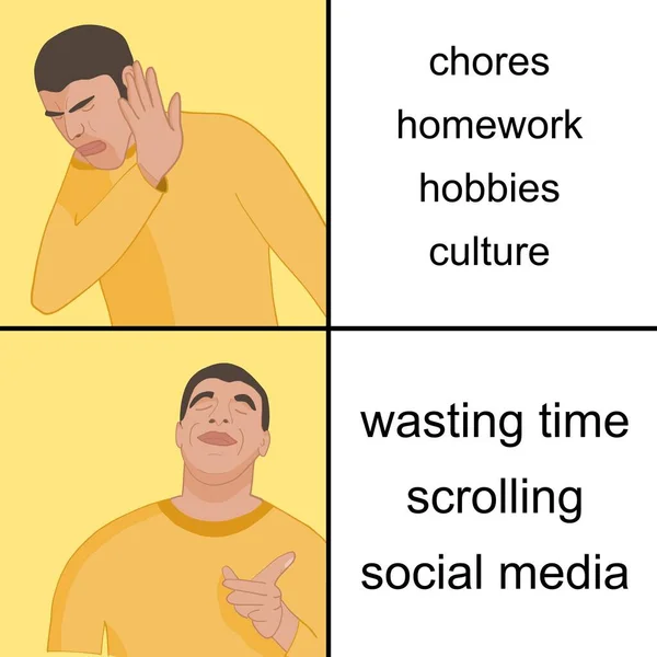 Procrastinating Scrolling Social Media Teenage Issue Funny Meme Social Media — ストックベクタ