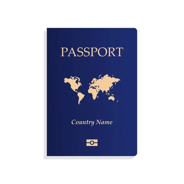 Blauer Reisepass Mit Weltkarte Isolierte Internationale Vektorpassvorlage Biometrisches Symbol — Stockvektor