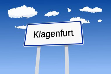 Klagenfurt şehri imzası Avusturya 'da. Şehir adı Hoşgeldin Yol İşareti vektör çizimi.