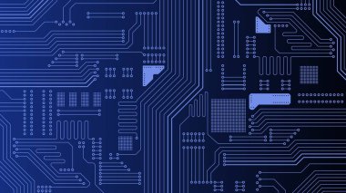 Soyut devre kartı teknolojisi geçmişi. Elektronik PCB mavi vektör arkaplanı.