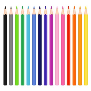 Renkli kalemler ya da boya kalemleri vektör seti. Renkli boya kalemi koleksiyonu.