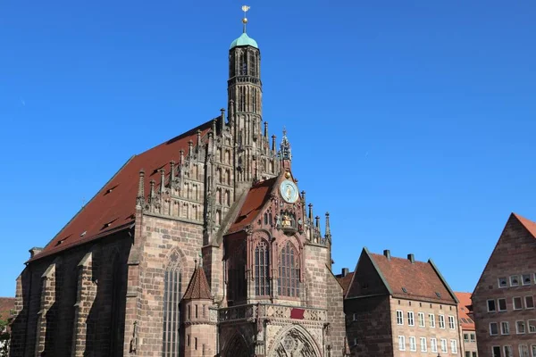 Nürnberg Tyskland Frauenkirche Kyrkans Fasad Våran Fru Kyrka Nürnberg Stad — Stockfoto