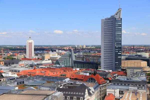 Leipzig Deutschland Mai 2018 City Hochhaus Rechts Leipzig Das Gebäude — Stockfoto