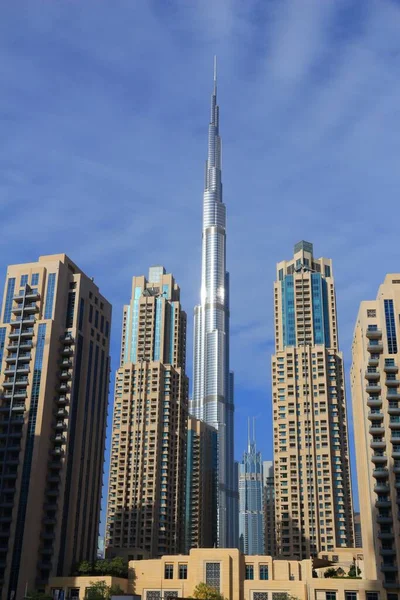Dubai Eau Novembre 2017 Bâtiment Burj Khalifa Dubaï Est Haut — Photo