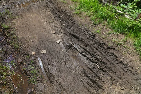 Hiking Trail Local Country Road Mud Problem Wisla Silesian Beskids — ストック写真
