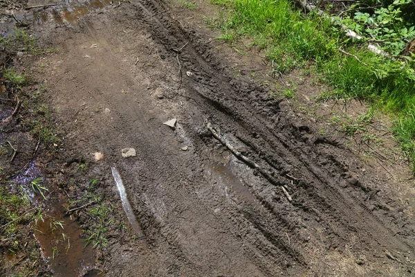 Hiking Trail Local Country Road Mud Problem Wisla Silesian Beskids — Stock Photo, Image