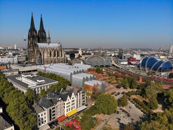 Keulen Duitsland Luchtfoto Van Het Centrum Van Keulen Met Kathedraal — Stockfoto