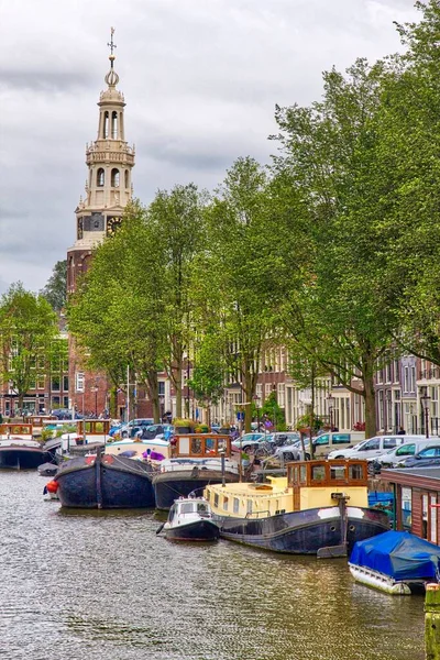 Waalseilandsgracht Canal Amsterdam Netherlands Cloudy Weather Houseboats — Stockfoto