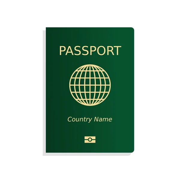 Green Passport Cover Vector Isolated International Passport Template Biometric Symbol — Διανυσματικό Αρχείο