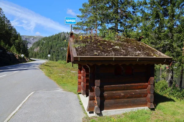 Bus Stop Sod Roof Setesdal Valley Agder County Norway —  Fotos de Stock