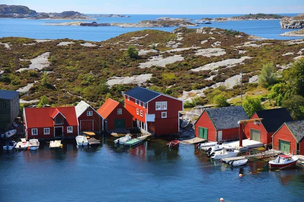 Ilhas Noruega Vista Paisagem Paisagem Ilha Condado Vestland Com Porto — Fotografia de Stock