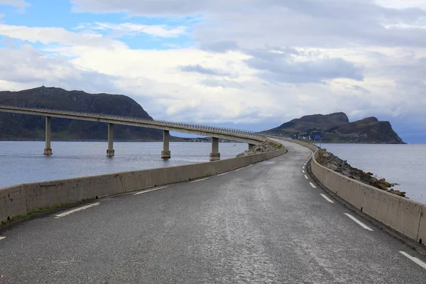 Runde island bridge in Norway. Heroy municipality infrastructure. The road bridge connects Runde and Remoya islands.