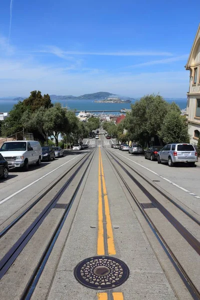 Hyde Street San Francisco City View Cable Car Tracks Alcatraz — Fotografia de Stock