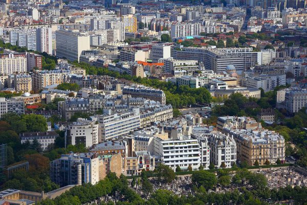 Paris city, France. Aerial cityscape view with Petit-Montrouge and Montparnasse districts. 14th arrondissement of Paris.