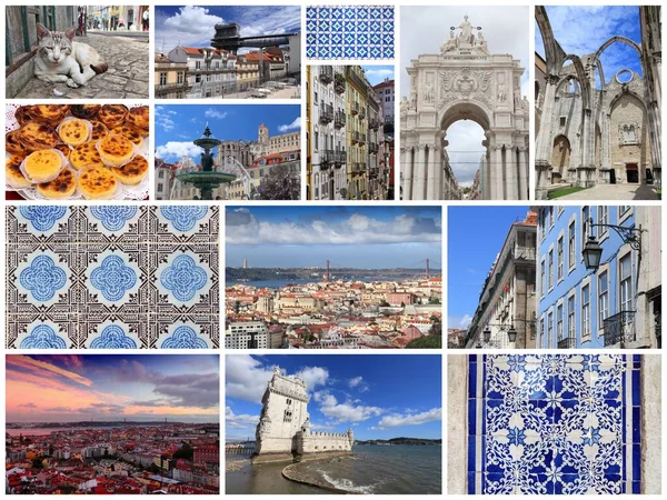 Lisszabon Nevezetességei Portugália Utazás Fotó Kollázs Képeslap Lisszabon Város — Stock Fotó
