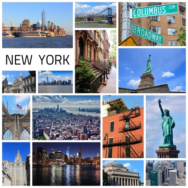 Nowy Jork Kwadratowy Kolaż Cele Podróży Przełomowa Pocztówka Fotograficzna — Zdjęcie stockowe