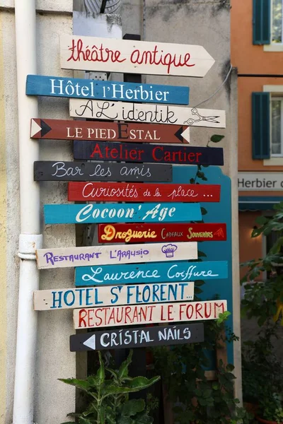 Orange France September 2021 Hand Painted Signs Leading Local Businesses — стоковое фото