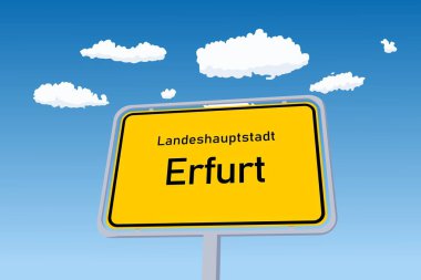 Erfurt city sign in Germany. City limit welcome road sign. Landeshauptstadt means State Capital in German language.