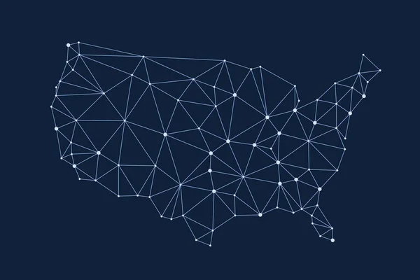 Usa Map Connected Dots Polygon Geometric Style Vector United States — Vector de stock
