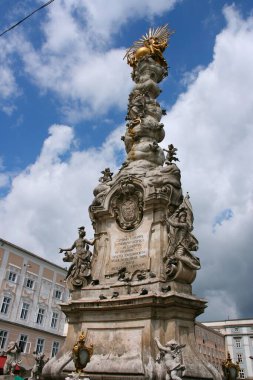 Linz, Avusturya. Ana Meydan 'ın (Hauptplatz) simgesi - Veba Sütunu.