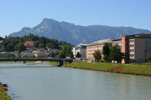Summer Salzburg City Austria Cityscape River Salzach Alps — Stock Photo, Image