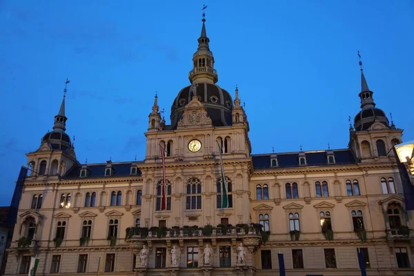 Graz City Austria Evening View Rathaus City Hall — Stock fotografie