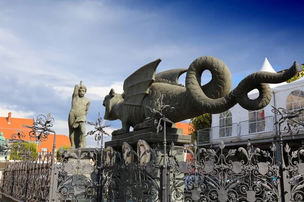 Klagenfurt City Landmark Austria Medieval Lindwurm Dragon Fountain Dating Back — Foto de Stock