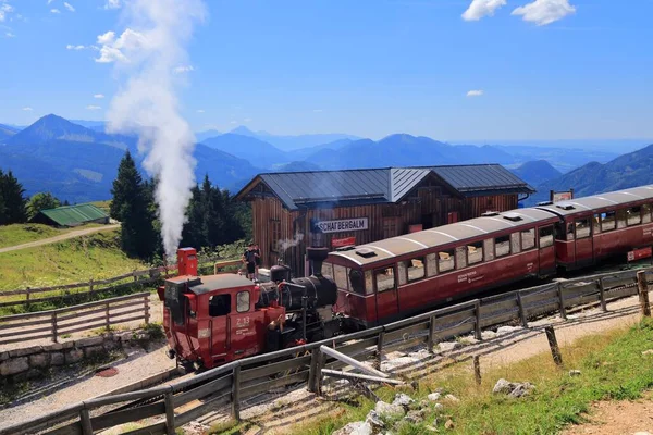 Schafberg Austria August 2022 People Ride Schafbergbahn Steam Train Top — Stockfoto