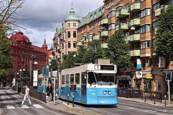 Gothenburg Suécia Agosto 2018 Eléctrico Azul Gotemburgo Suécia Gotemburgo Tem — Fotografia de Stock