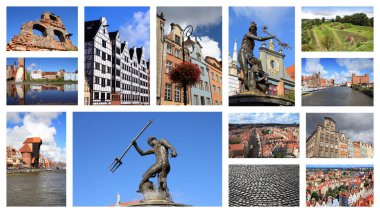 Gdansk, Polonya - kartpostal kolajı. Tarihi eser fotoğraf koleksiyonu.