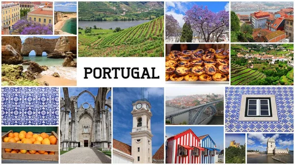 Portugália Utazási Fotó Kollázs Utazási Helyek Látnivalók Képeslap — Stock Fotó