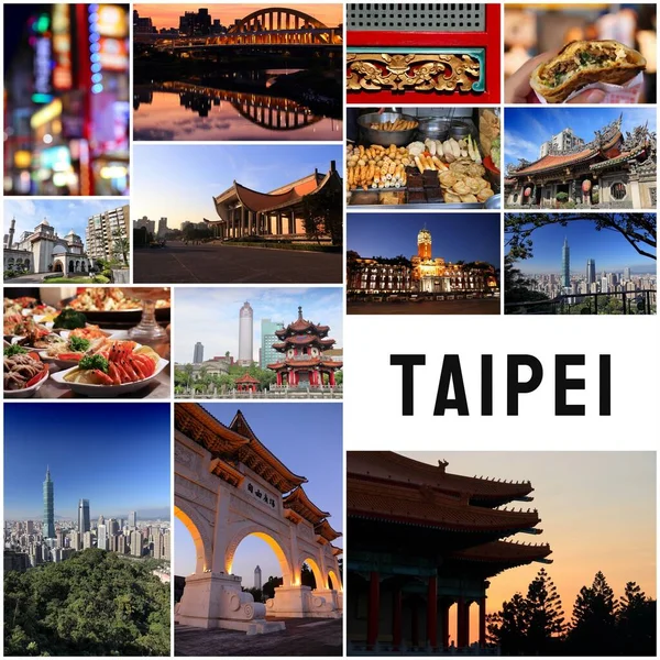 Taipei City Postcard Ttravel Place Landmark Photo Collage — Stock Fotó