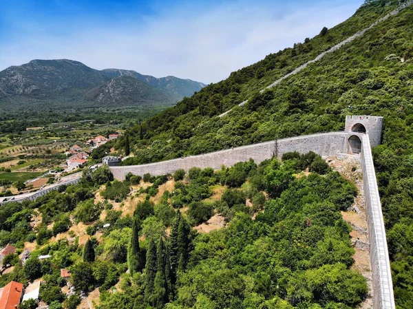Croacia Vista Del Dron Murallas Defensivas Piedra Murallas Medievales — Foto de Stock