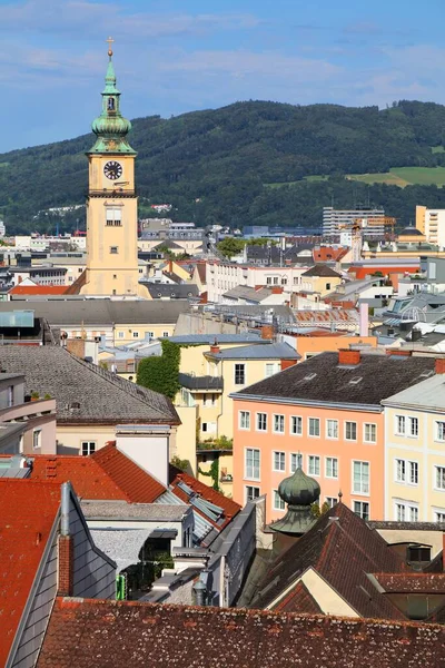 Linz Vista Sulla Città Austria Paesaggio Urbano Con Torre Landhaus — Foto Stock