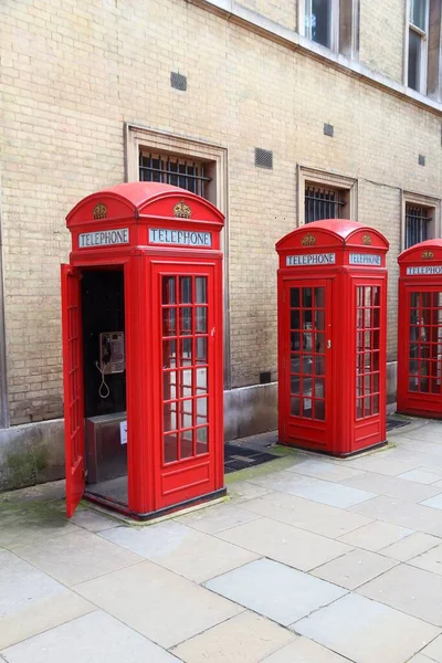 London telephone booth row. London landmarks - red phone booths.