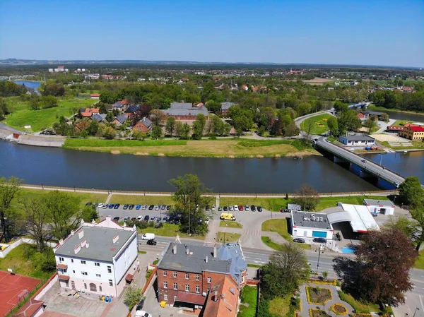 Kedzierzyn Kozle Città Polonia Drone Vista Aerea Con Fiume Odra — Foto Stock