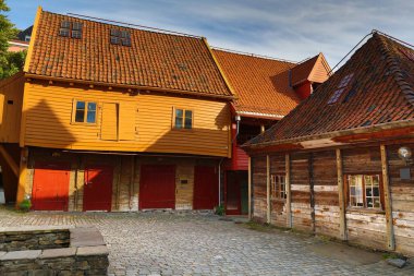 Bergen, Norveç. Bryggen Liman Bölgesi - UNESCO Dünya Mirası Bölgesi.