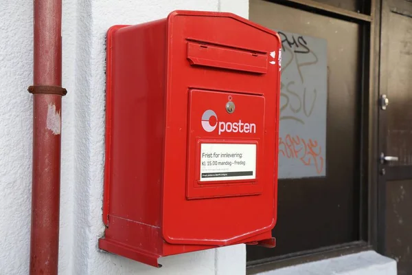 Bergen Norway July 2020 Red Post Box Posten Norge Norwegian — Stock Photo, Image