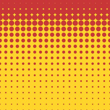 Yarım ton nokta retro arkaplan. Sarı yarım ton eğimli vektör deseninde kırmızı.