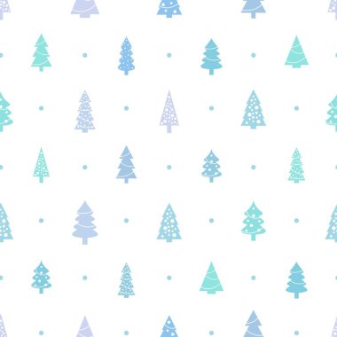 Noel ambalaj kağıdı baskısı tasarımı. Noel ağacı desensiz. Vektör arkaplanı.
