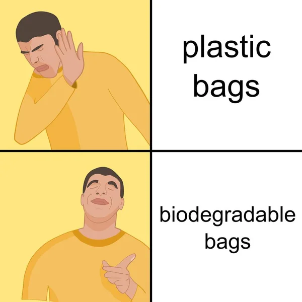 Plastposer Biologisk Nedbrydelige Poser Miljø Bæredygtighed Funny Meme Til Deling – Stock-vektor