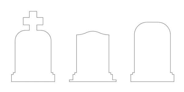 墓石のシンプルな線の輪郭 墓碑セット — ストックベクタ