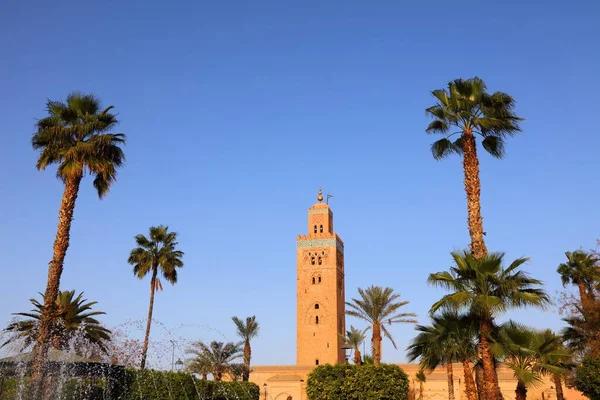 Punkt Orientacyjny Miasta Marrakech Maroku Meczet Koutoubia Świetle Zachodu Słońca — Zdjęcie stockowe