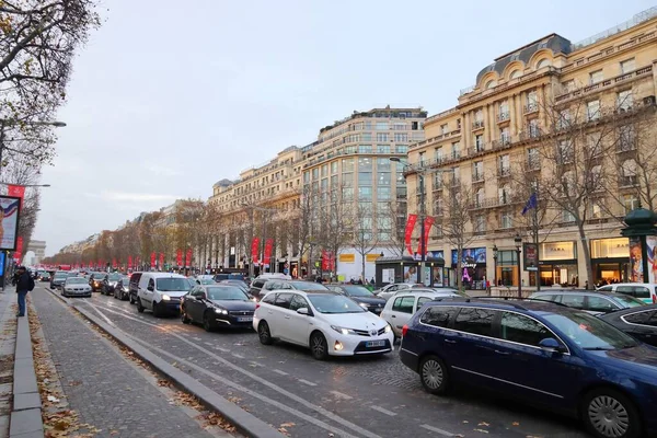 Paris France December 2019 Traffic Congestion Champs Elysees Avenue Paris — Stock Photo, Image