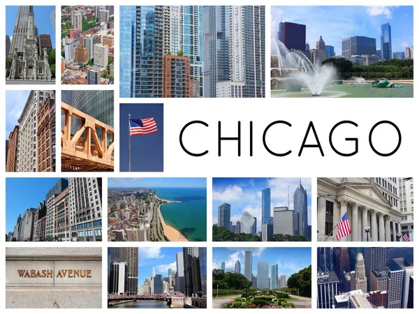 Chicago City Photo Collage Landmark Collage Travel Postcard Chicago Illinois — Photo