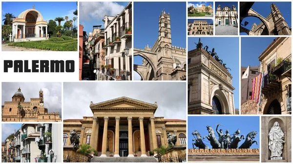 Palermo Italy Postcard Travel Place Landmark Photo Collage — Stock Photo, Image